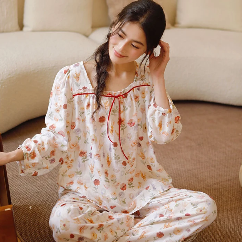 Pijama Aurora de Algodão Feminino Longo