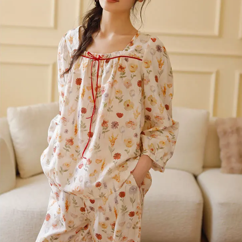 Pijama Aurora de Algodão Feminino Longo
