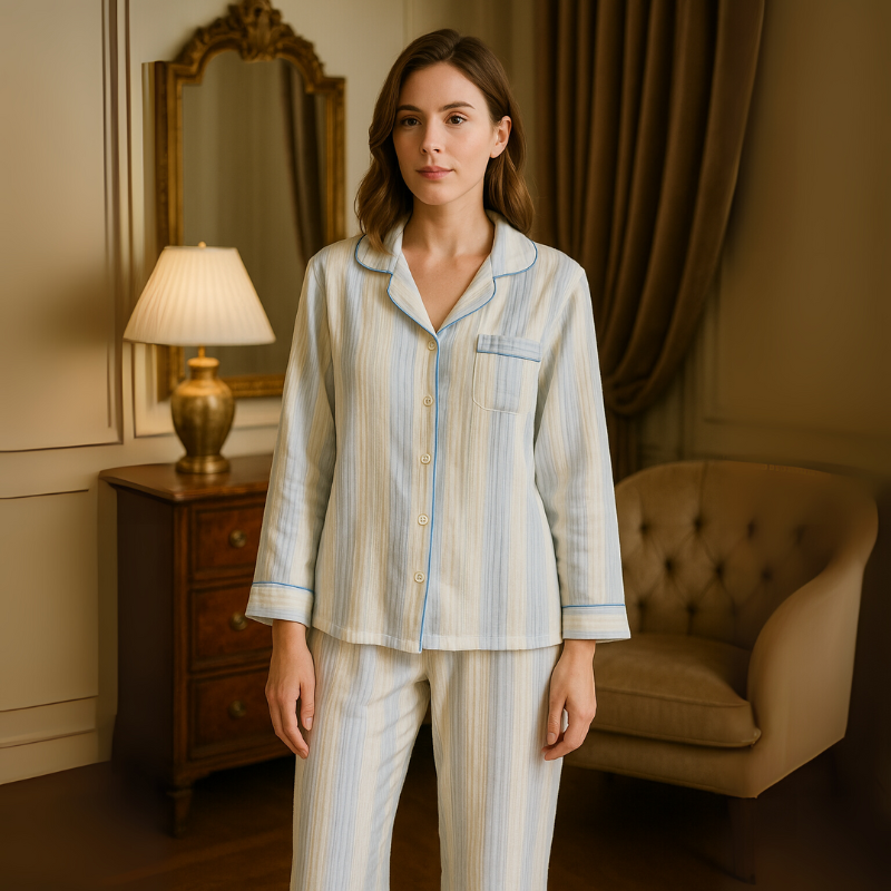Pijama Céu de Fios Femino Longo em Algodão