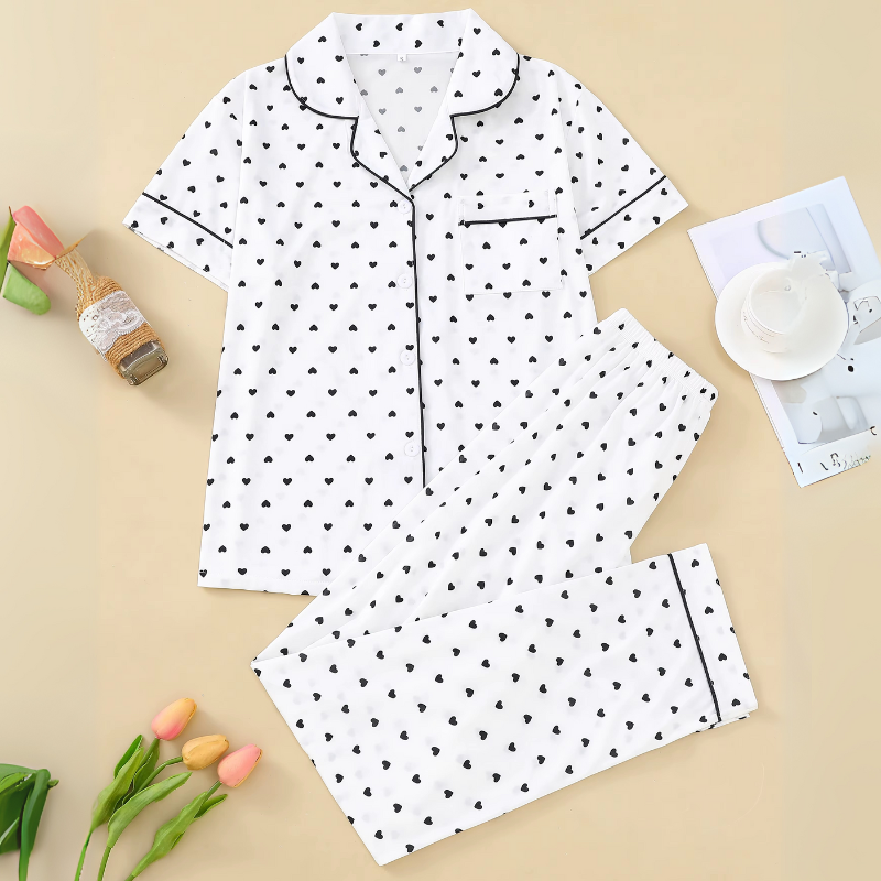 Pijama Amor em Preto & Branco Feminino Longo