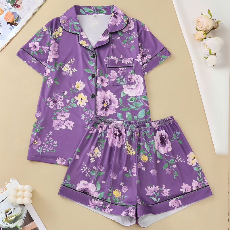 Pijama Lavanda di Sera Americano Feminino Curto