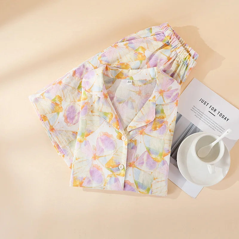 Pijama Borboletas ao Vento em Algodão Feminino Longo