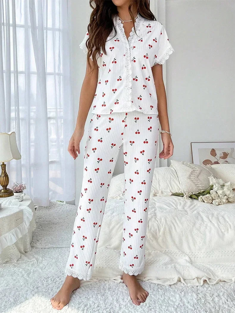 Pijama Cherry Lace Feminino Longo