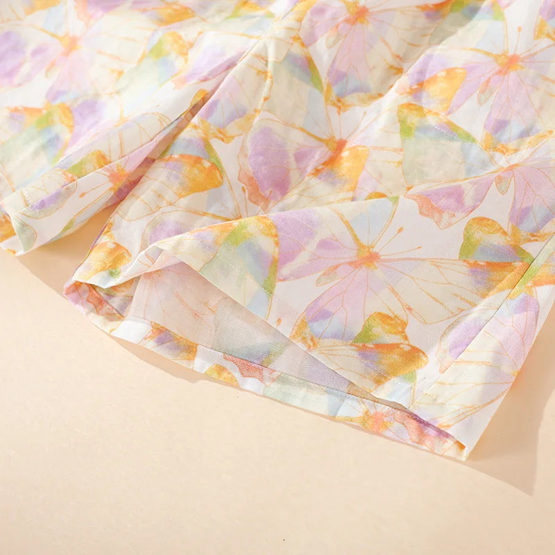 Pijama Borboletas ao Vento em Algodão Feminino Longo