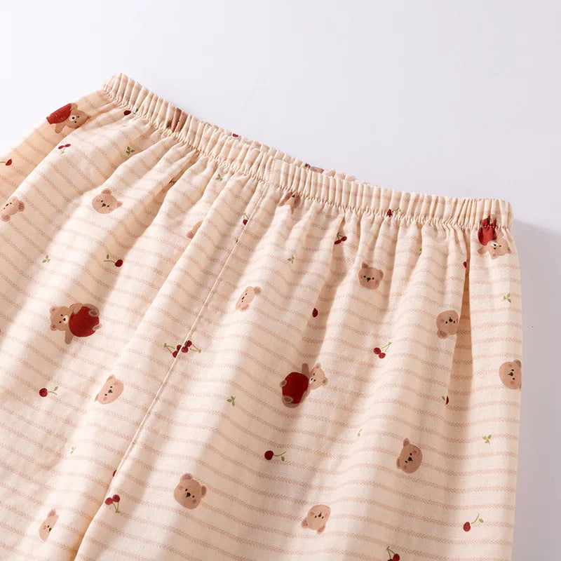 Pijama Teddy Stripe de Algodão Feminino Longo