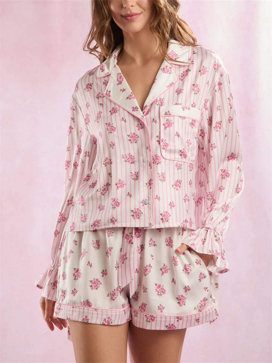 Pijama Rosé Vintage Americano Feminino Curto