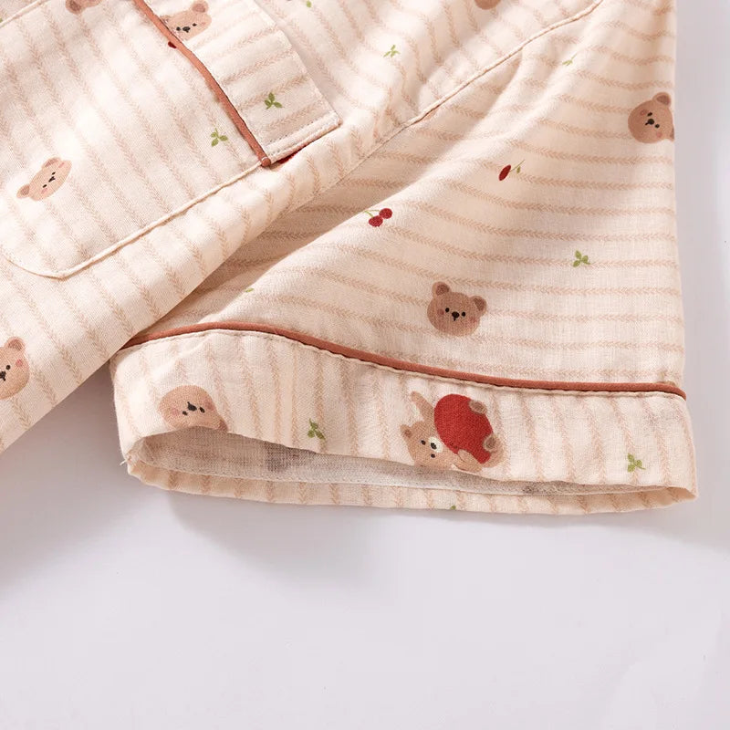 Pijama Teddy Stripe de Algodão Feminino Longo