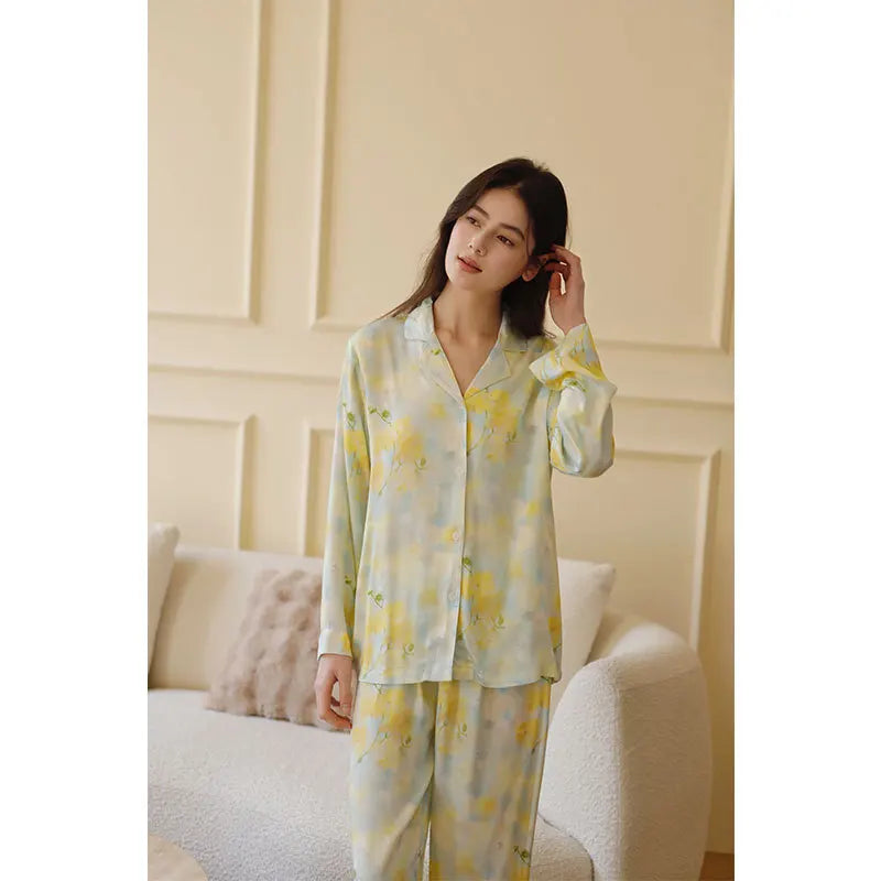 Pijama Brisa de Primavera Feminino Longo