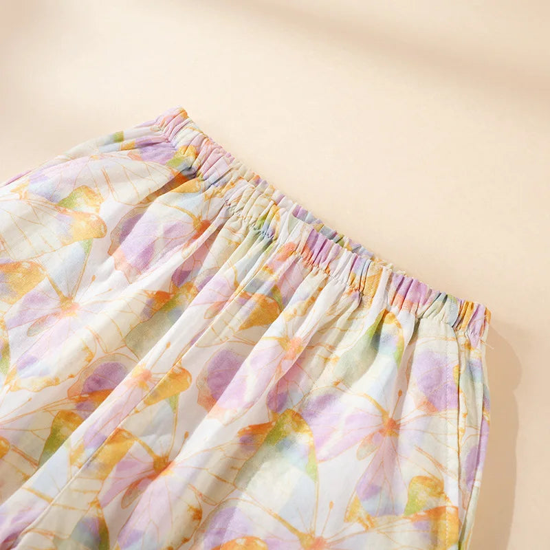 Pijama Borboletas ao Vento em Algodão Feminino Longo
