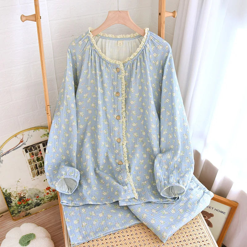 Pijama Flor da Manhã Feminino Longo em Algodão
