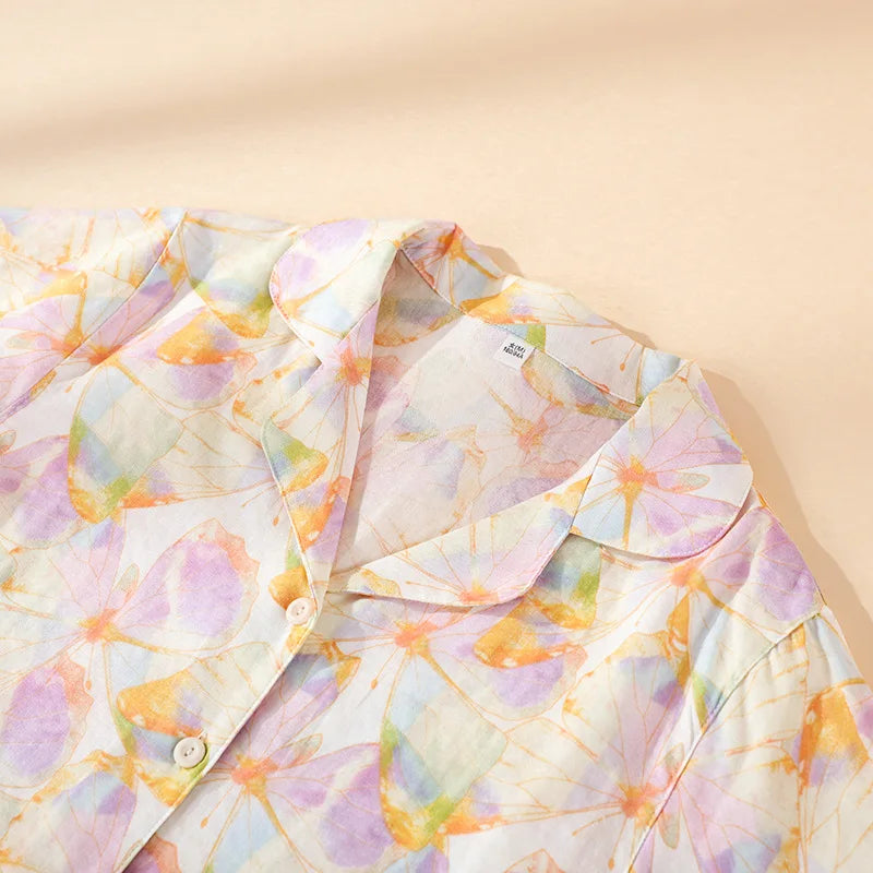 Pijama Borboletas ao Vento em Algodão Feminino Longo