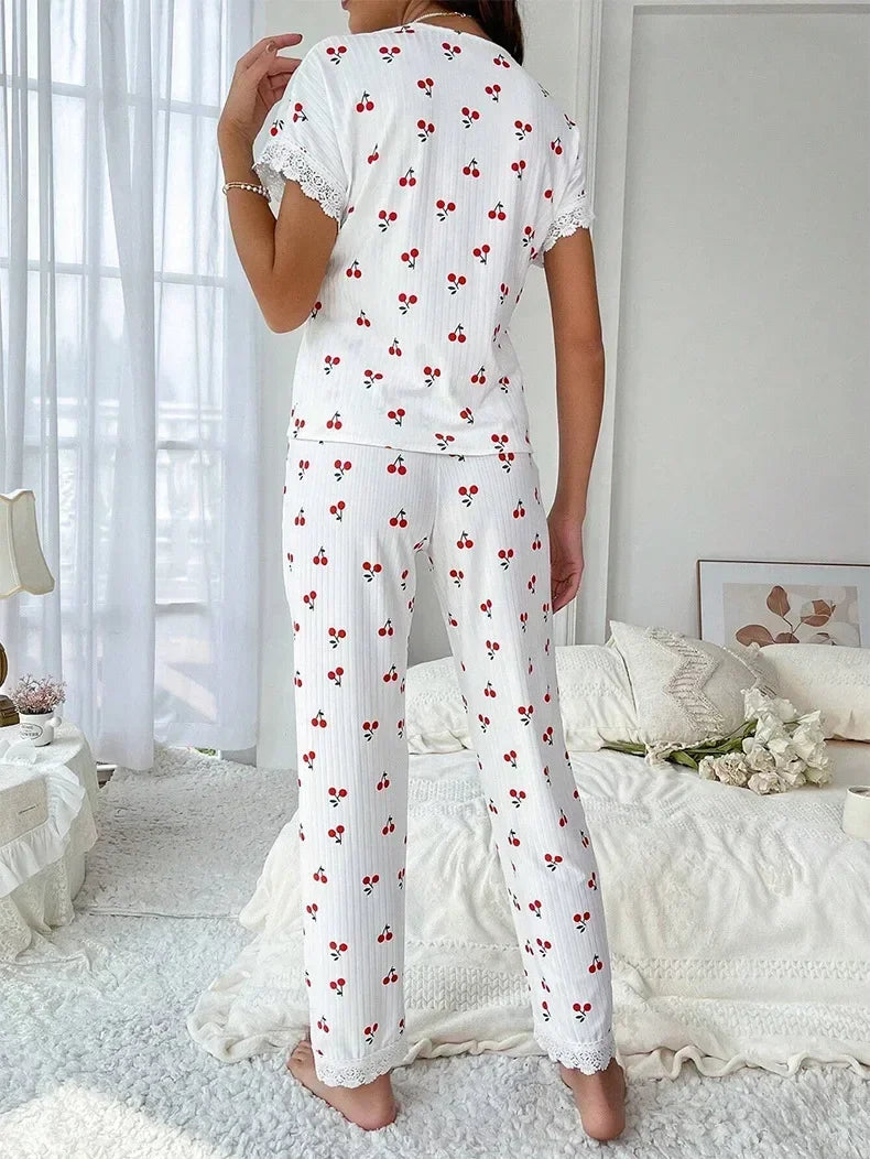 Pijama Cherry Lace Feminino Longo