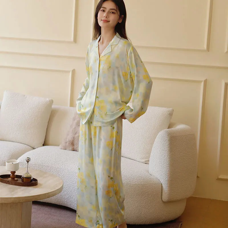 Pijama Brisa de Primavera Feminino Longo