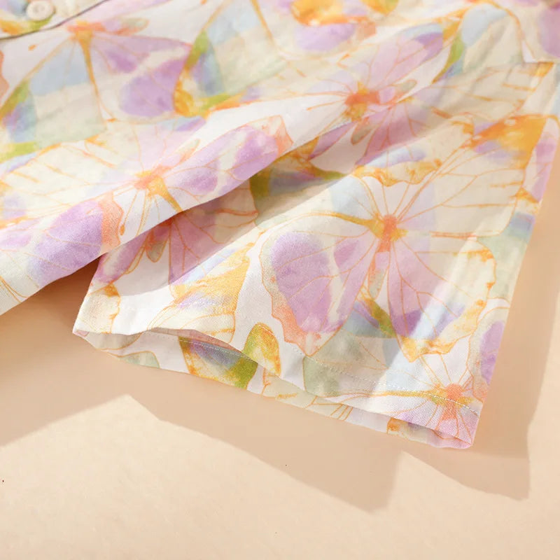 Pijama Borboletas ao Vento em Algodão Feminino Longo
