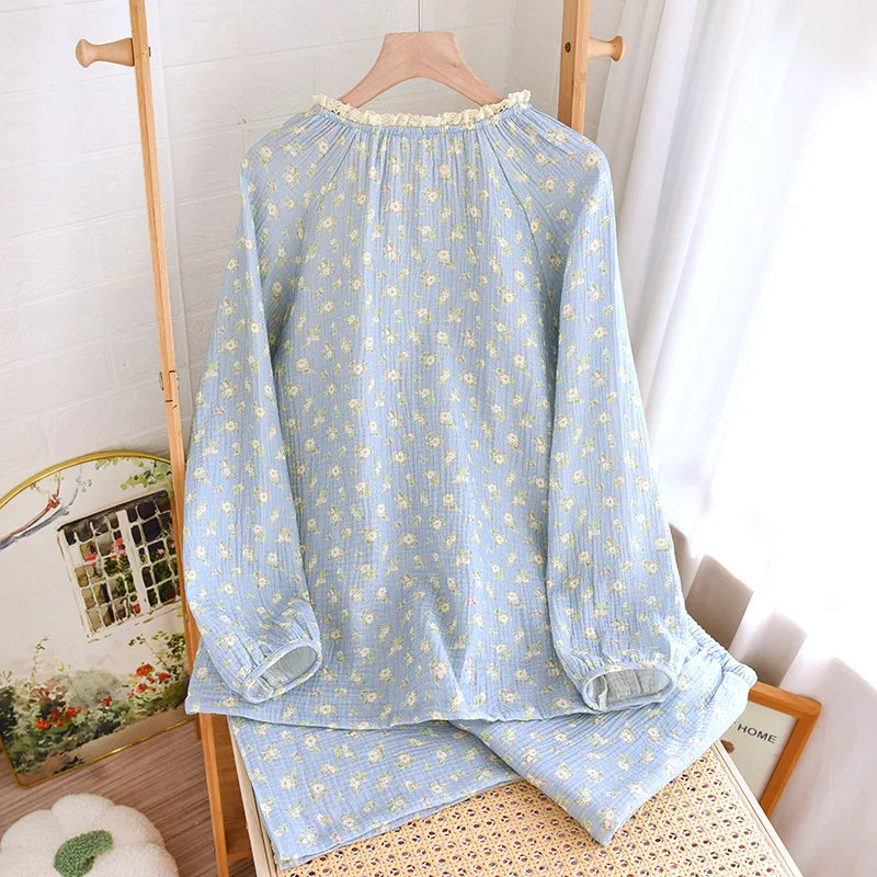 Pijama Flor da Manhã Feminino Longo em Algodão