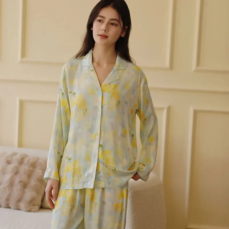 Pijama Brisa de Primavera Feminino Longo