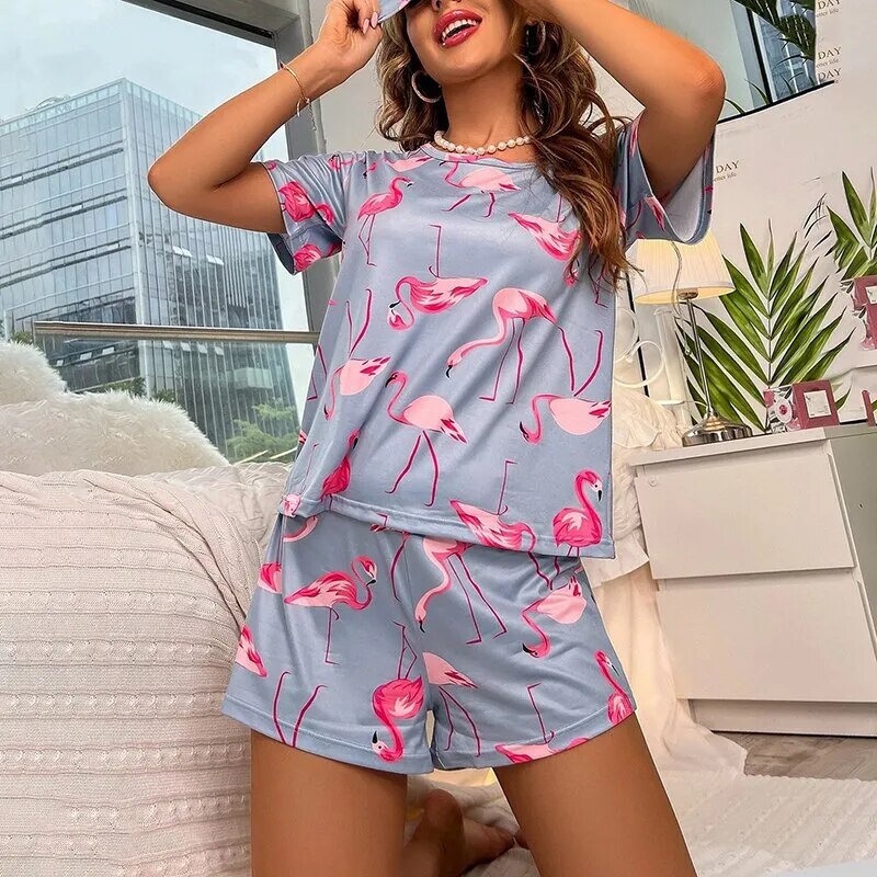 Pijama Flamingos Feminino Curto