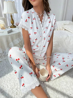 Pijama Cherry Lace Feminino Longo