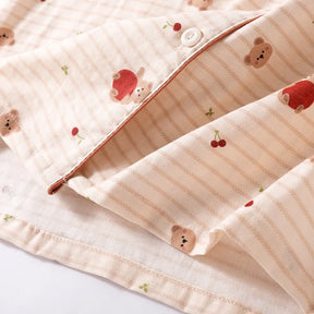 Pijama Teddy Stripe de Algodão Feminino Longo