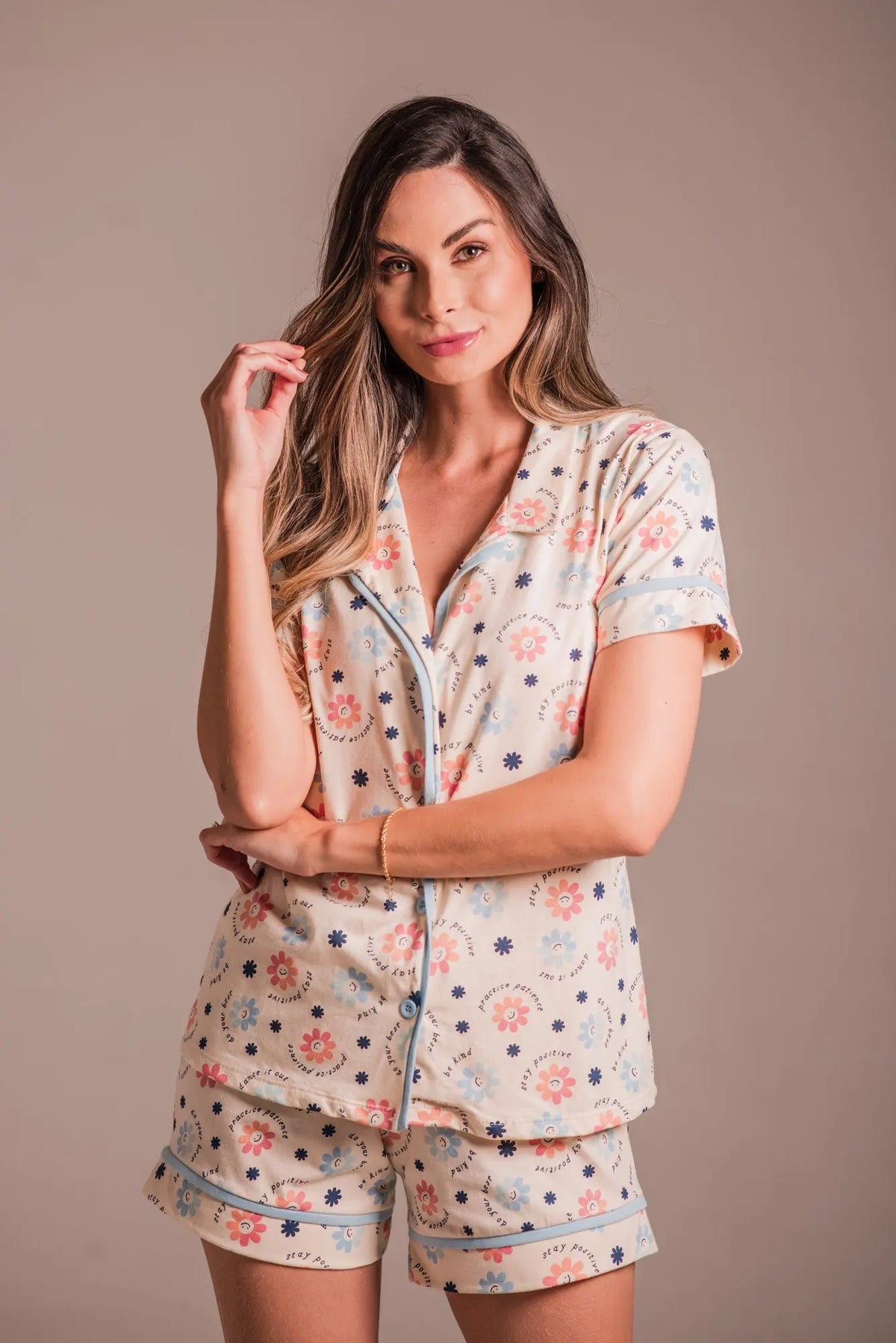 Pijama Positivity Bloom Americano Feminino Curto