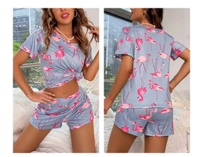 Pijama Flamingos Feminino Curto