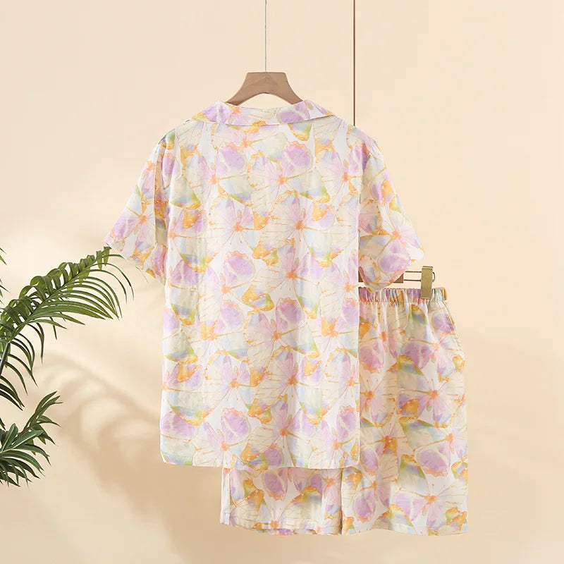 Pijama Borboletas ao Vento em Algodão Feminino Longo