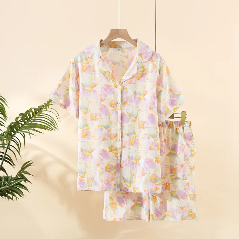 Pijama Borboletas ao Vento em Algodão Feminino Longo