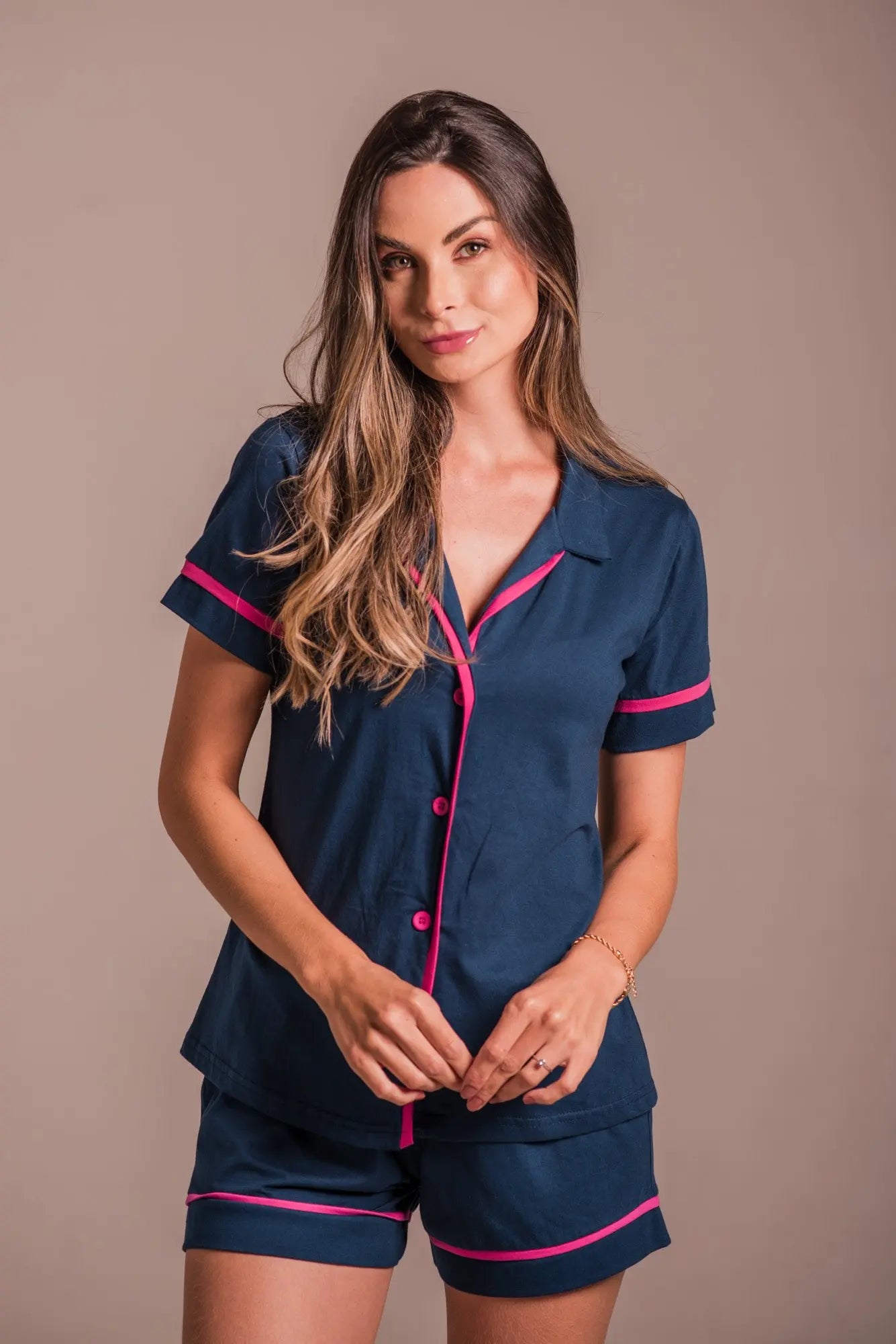 Pijama Pink Accent Americano Feminino Curto